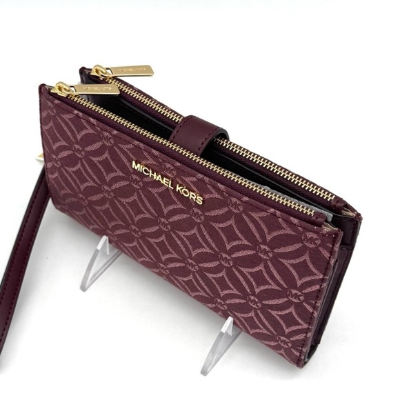 Michael Kors Large Jet Set Travel Double Zip Wallet Ox Blood Multi - Picture 7 of 9